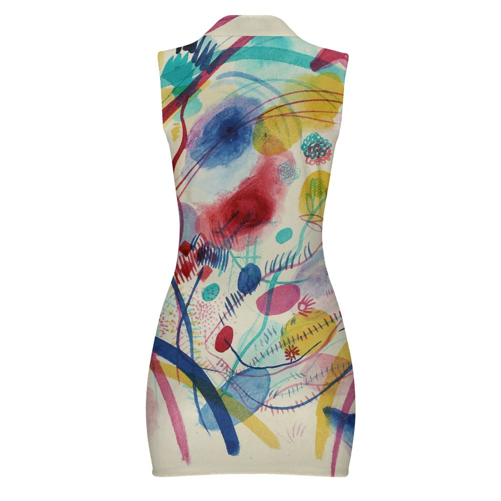 WASSILY KANDINSKY - COMPOSITION - SHORT SLEEVE DRESS WITH A ZIPPER