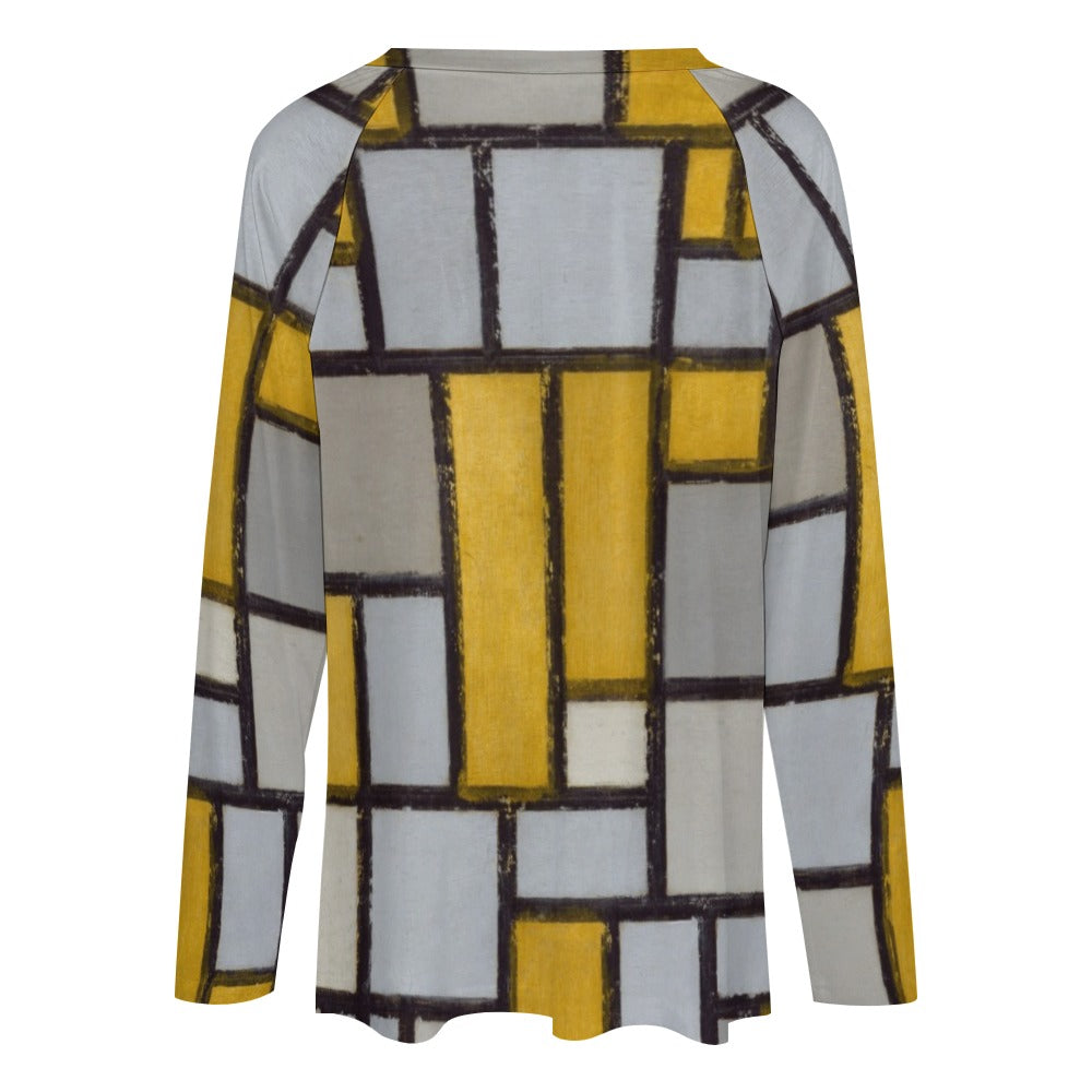 PIET MONDRIAN - COMPOSITION WITH GRID No. 1 - LONG SLEEVE LOOSE TEE FOR HER