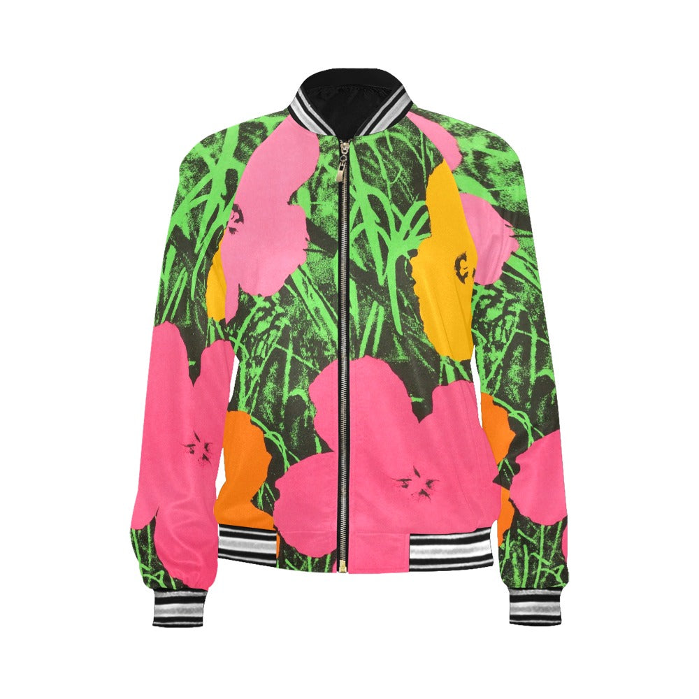 a pink and green jacket with flowers on it