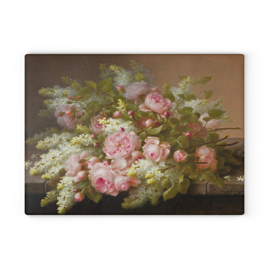 RAOUL M. DE LONGPRE - FLORAL STILL LIFE - ART GLASS CUTTING BOARD