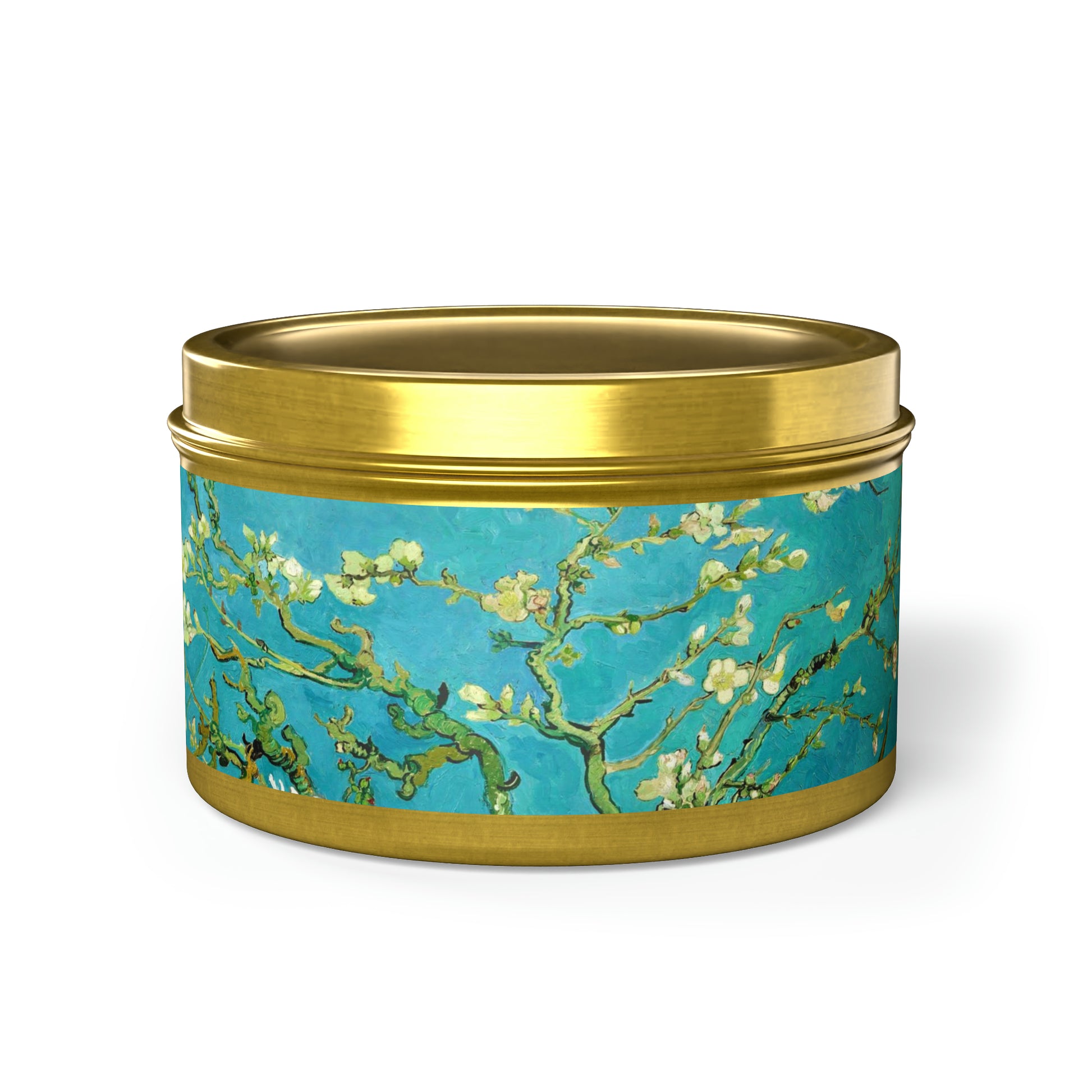 a canister with a painting of flowers on it