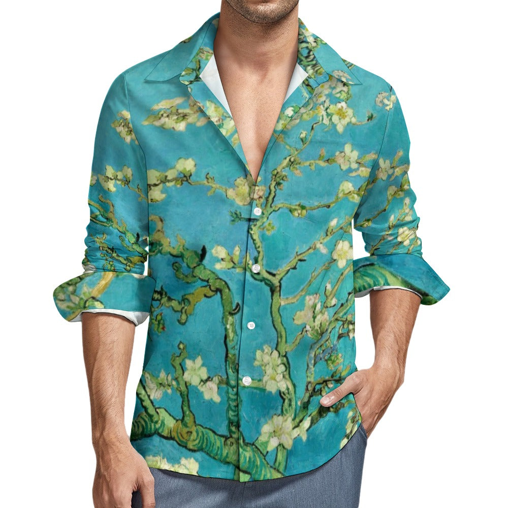 VINCENT VAN GOGH - ALMOND BLOSSOMS - ONE POCKET LONG SLEEVE SHIRT FOR HIM