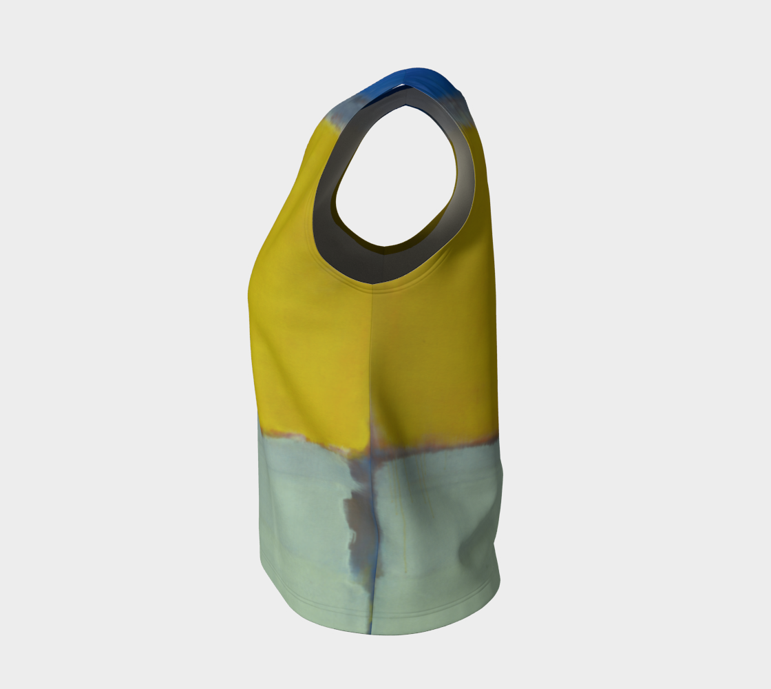 a yellow bag with a blue handle on a white background