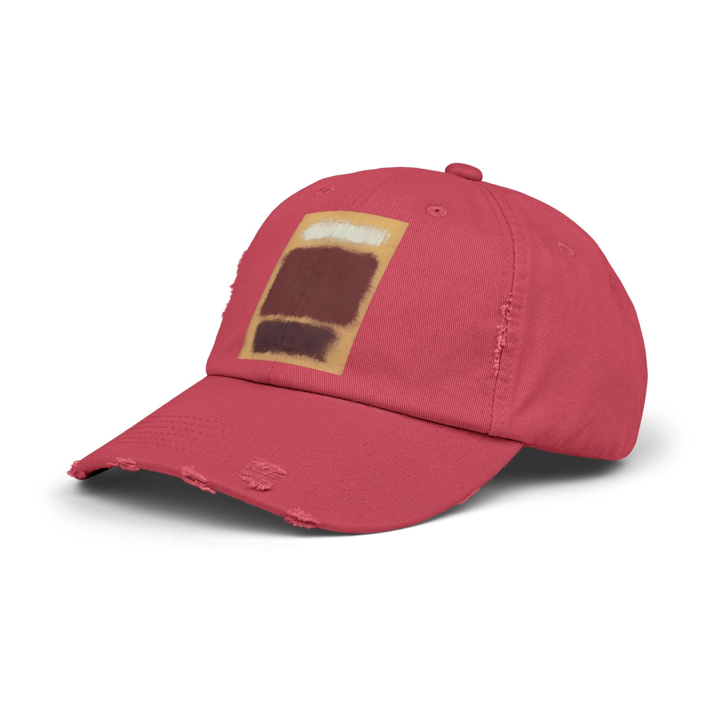 a red hat with a piece of bread on it