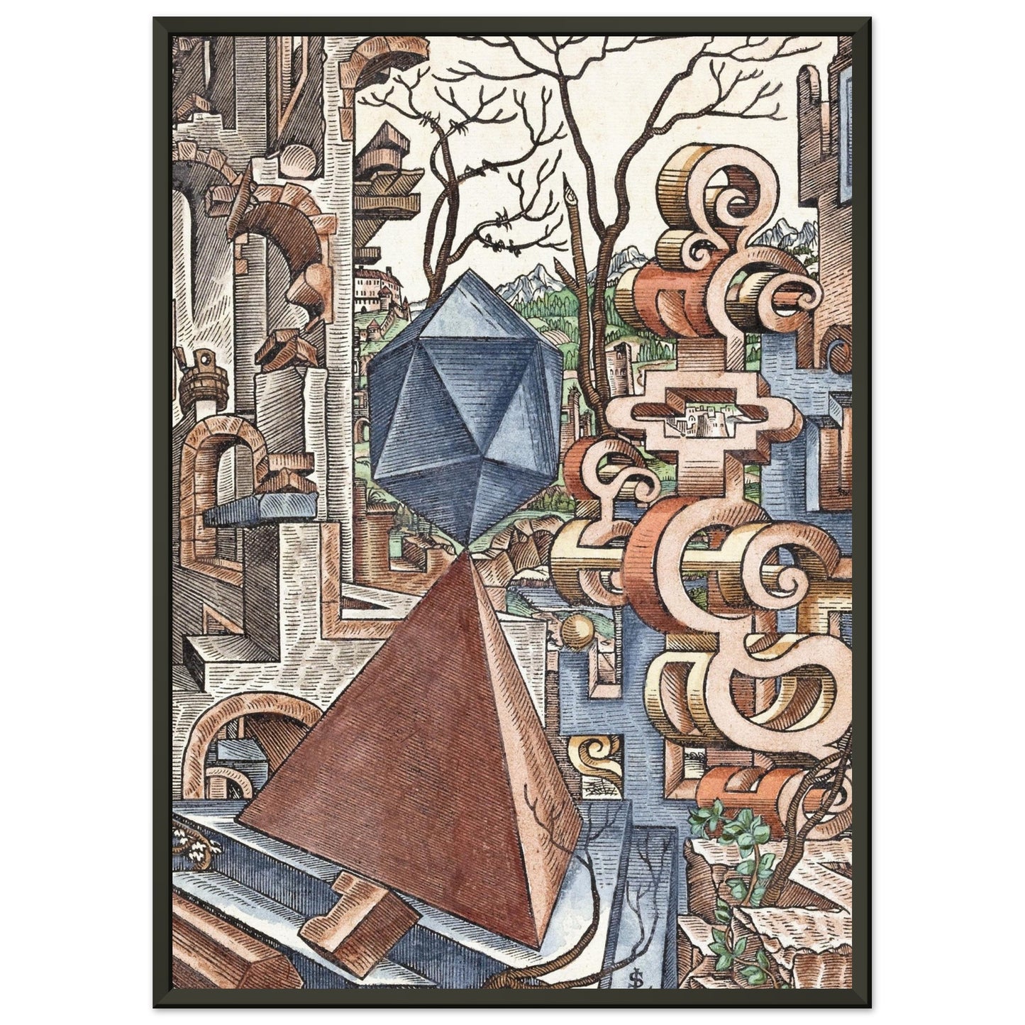 LORENZ STOER - GEOMETRIA et PERSPECTIVA Pl 02 (1567) - MATTE POSTER IN METAL FRAME