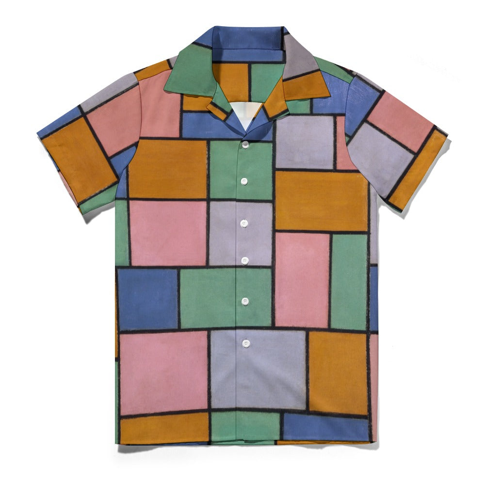 a shirt that has a colorful pattern on it