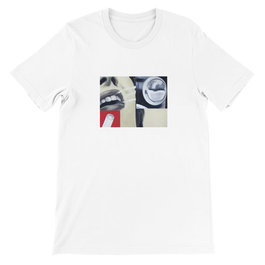 a white t - shirt with a picture of a woman's face