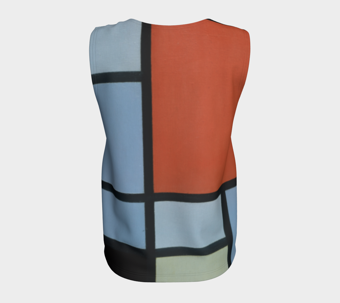 a women's sleeveless top with a multicolored design