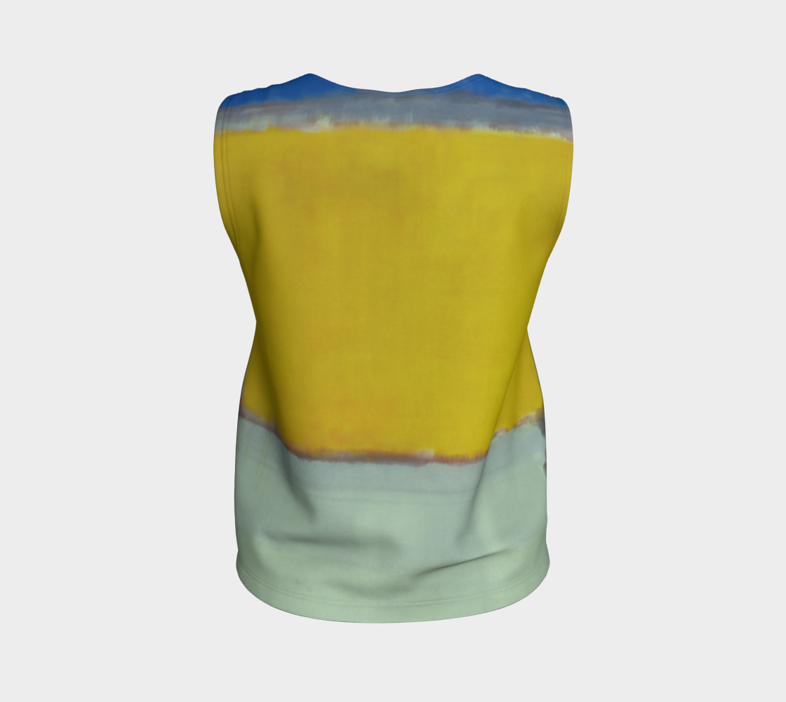 a top with a yellow and blue design on it