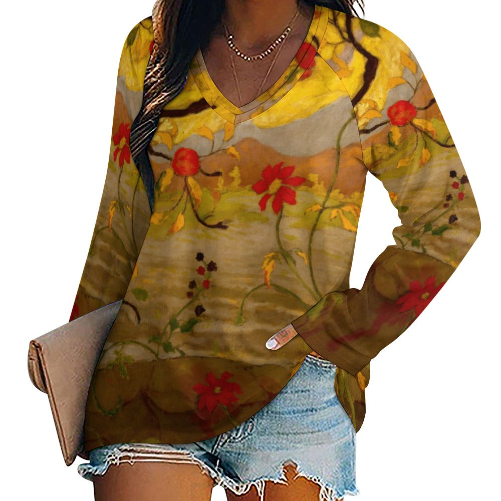 PAUL RANSON - APPLE TREE WITH RED FRUIT - LONG SLEEVE LOOSE TEE FOR HER