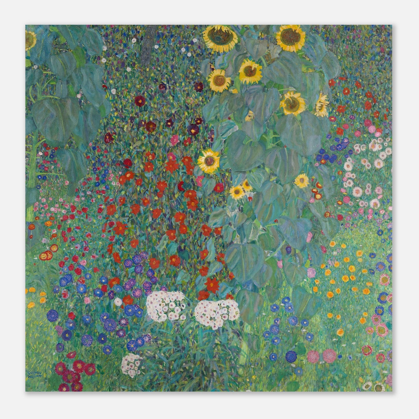 GUSTAV KLIMT - COTTAGE GARDEN WITH SUNFLOWERS (1907) - POSTER 12'' x 12''