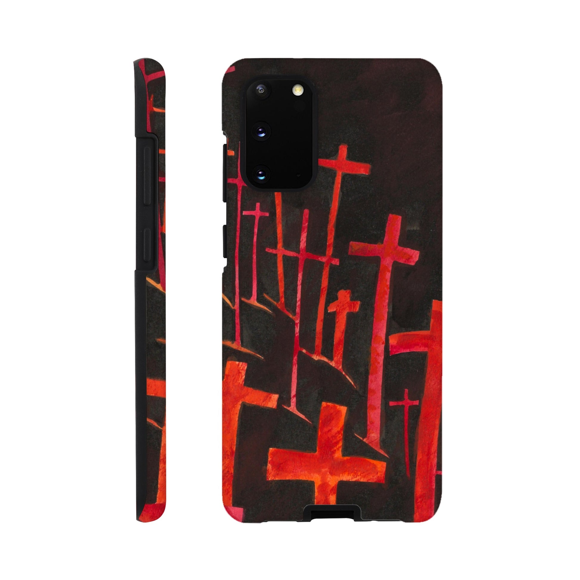 a phone case with a painting of crosses on it