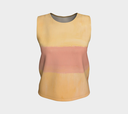 a women's tank top with a pink and yellow design