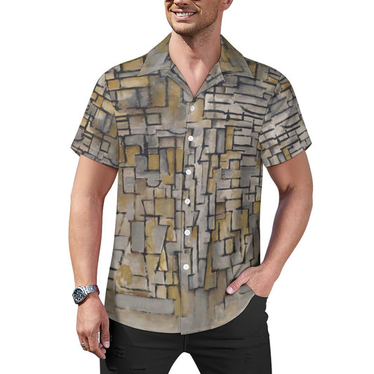 a man wearing a shirt with a pattern on it