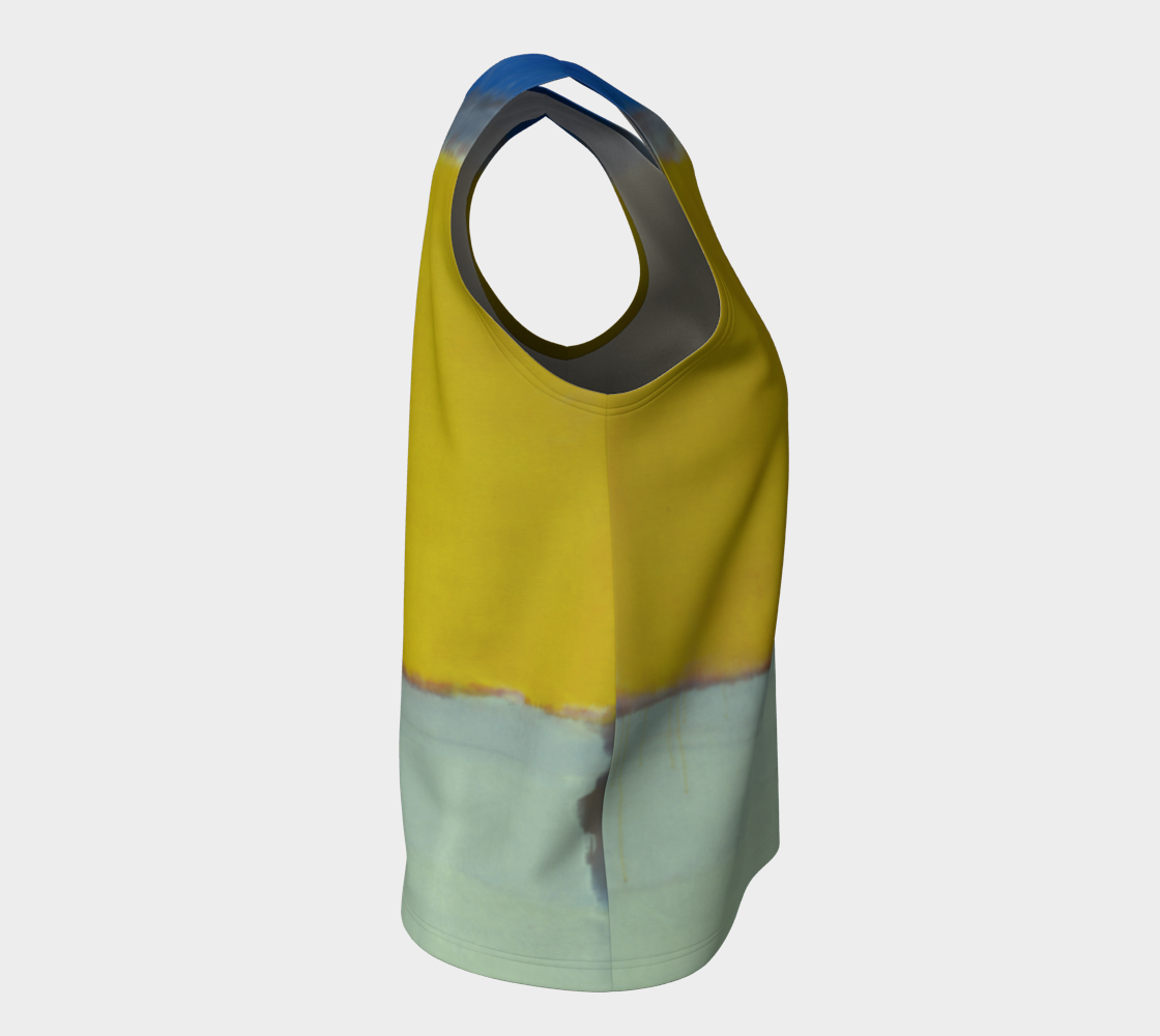 a yellow and green bag with a blue handle