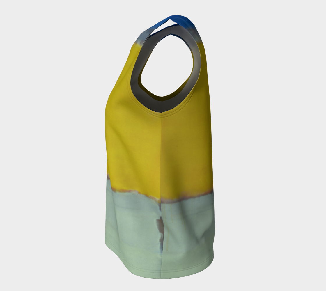 a yellow bag with a blue handle on a white background