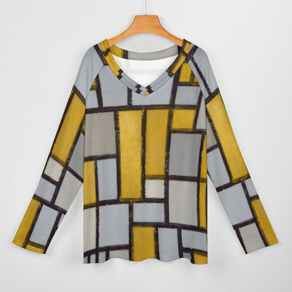 PIET MONDRIAN - COMPOSITION WITH GRID No. 1 - LONG SLEEVE LOOSE TEE FOR HER