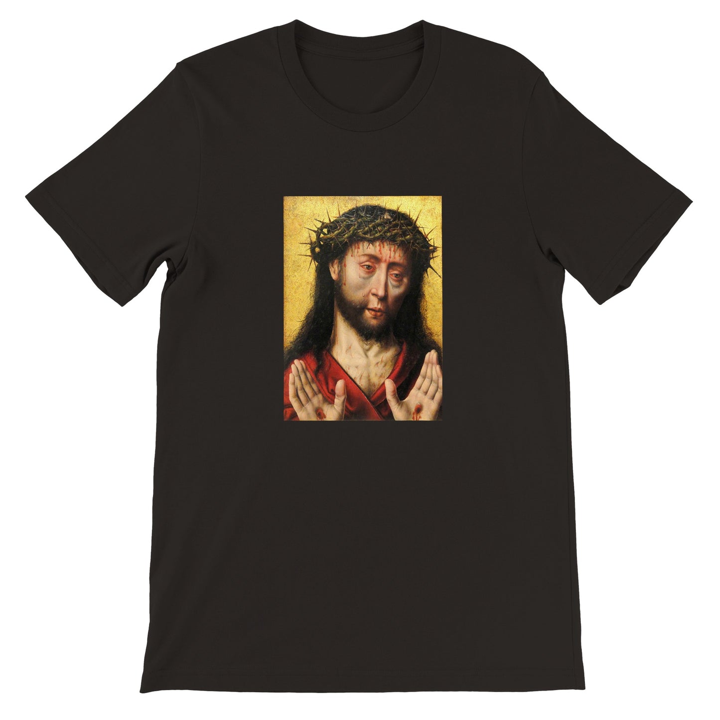 a black t - shirt with a picture of jesus