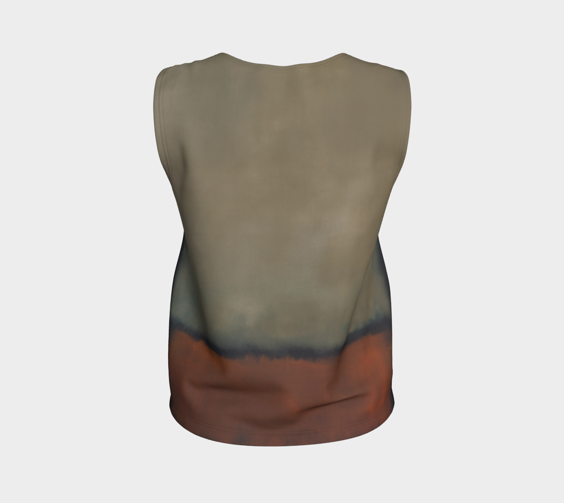 a top with a brown and blue design on it