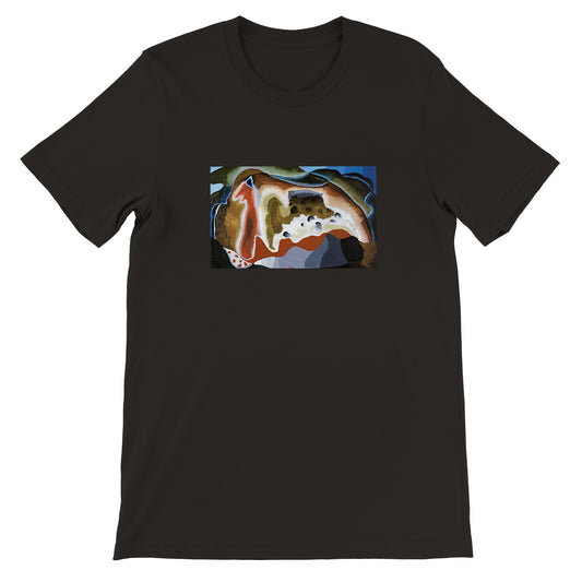 a black t - shirt with an abstract painting on it