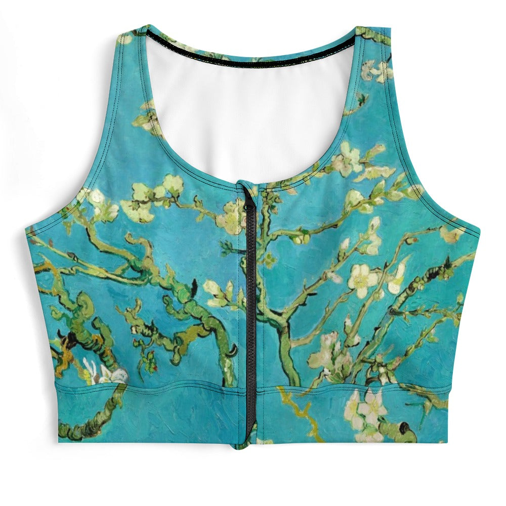 VINCENT VAN GOGH - ALMOND BLOSSOMS - ZIPPERED YOGA VEST TOP FOR HER