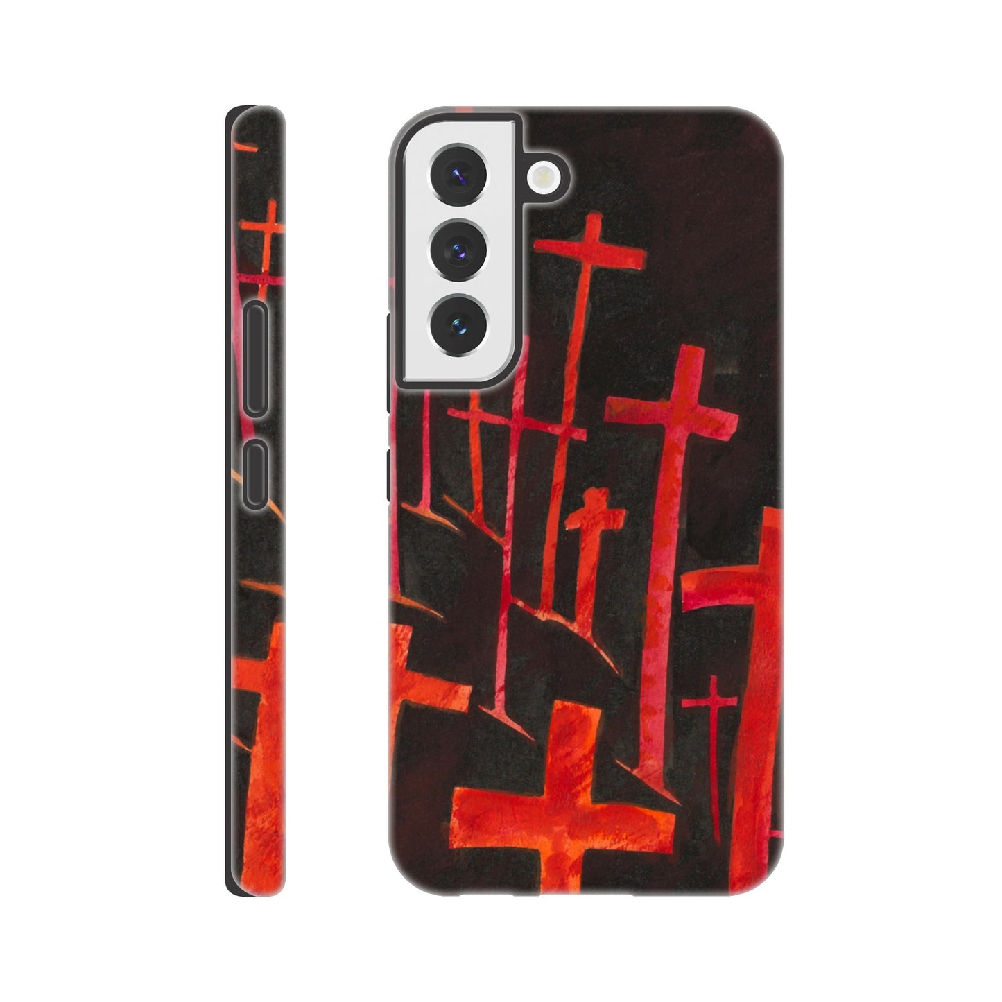 a phone case with a painting of crosses on it