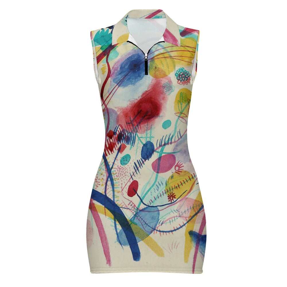 WASSILY KANDINSKY - COMPOSITION - SHORT SLEEVE DRESS WITH A ZIPPER