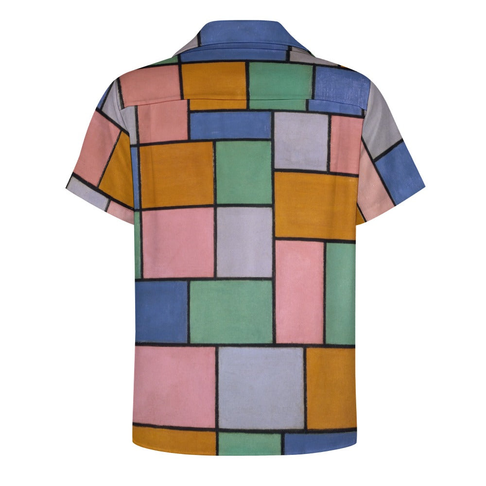 a shirt with a multicolored pattern on it