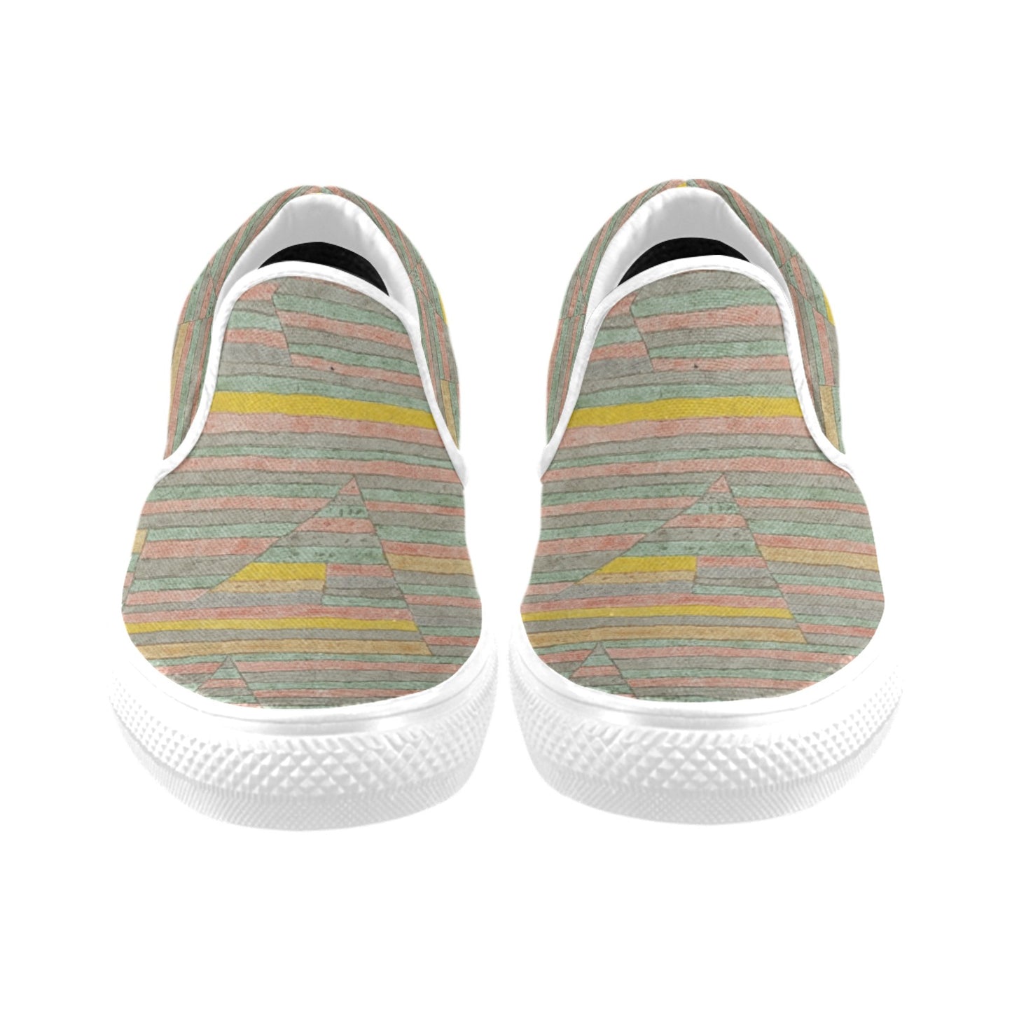 a pair of shoes with colorful stripes on them