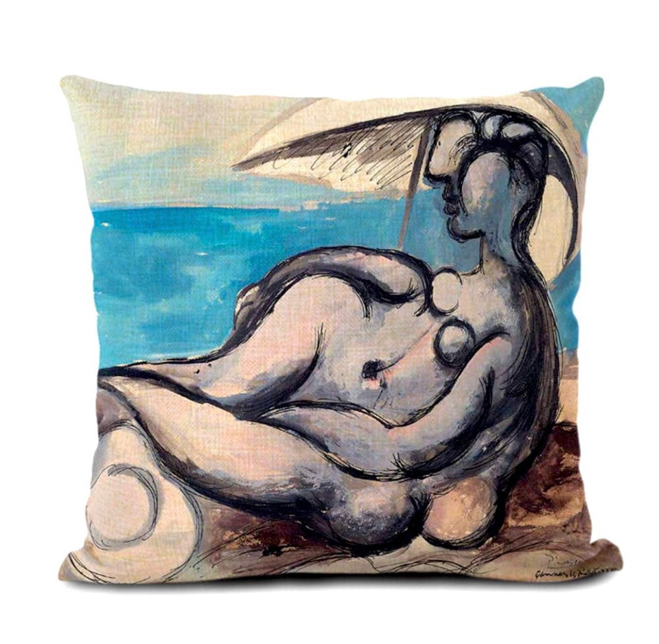 PABLO PICASSO - WOMAN WITH PARASOL ON THE BEACH - PILLOW COVER