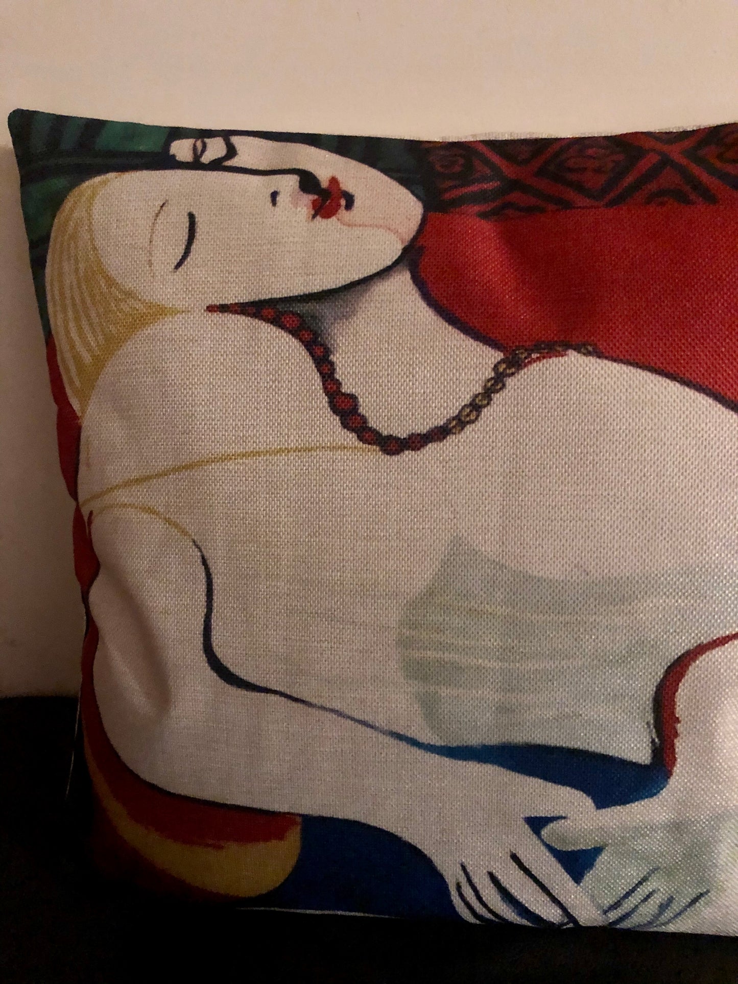 a pillow with a picture of a woman on it